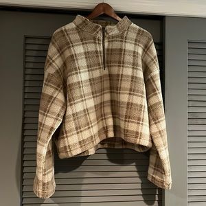 Plaid Fleece Mock Neck Top